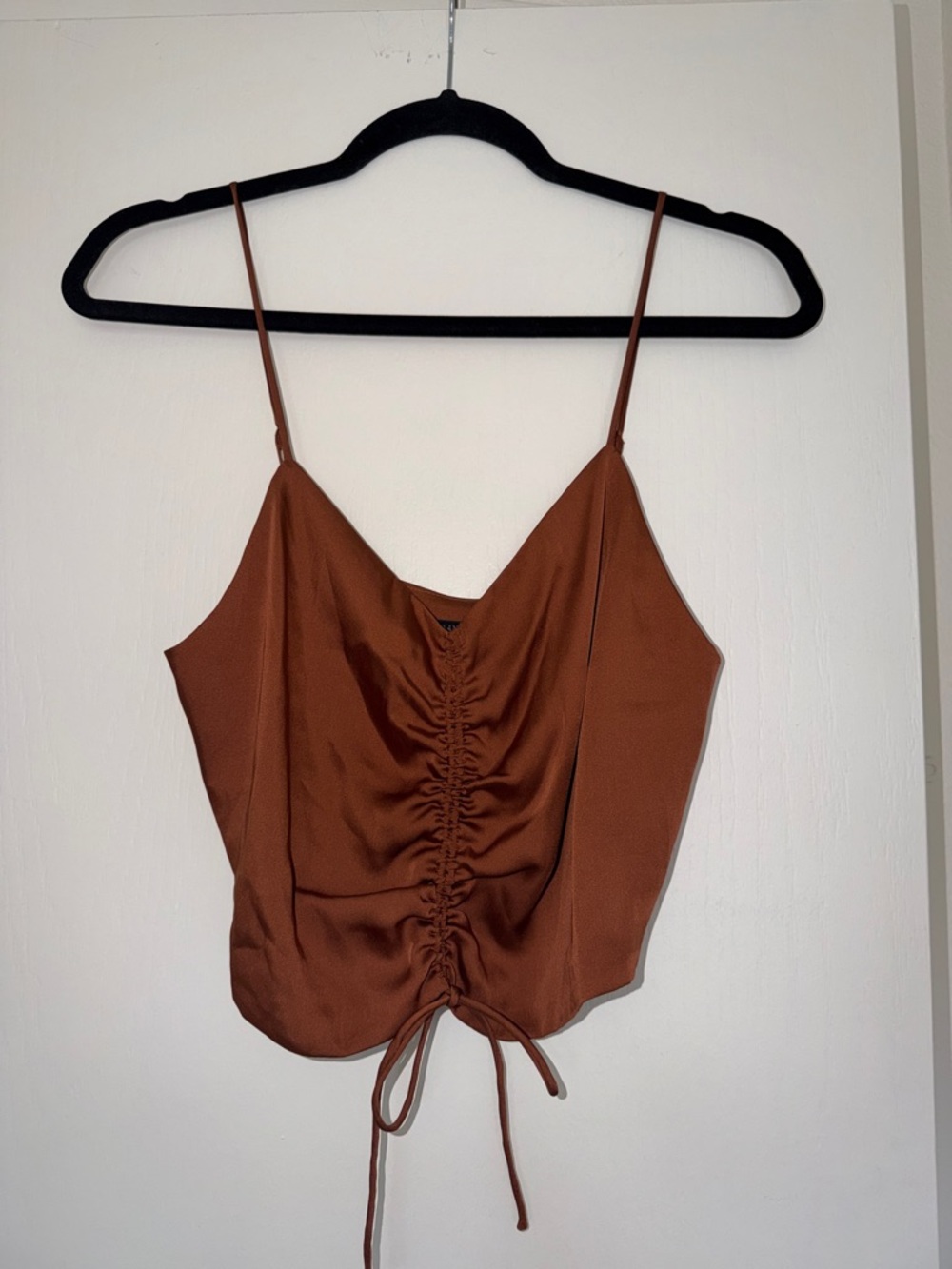 All Saints Rust Brown Ruched Tie-Front Satin Cami - Size 6
